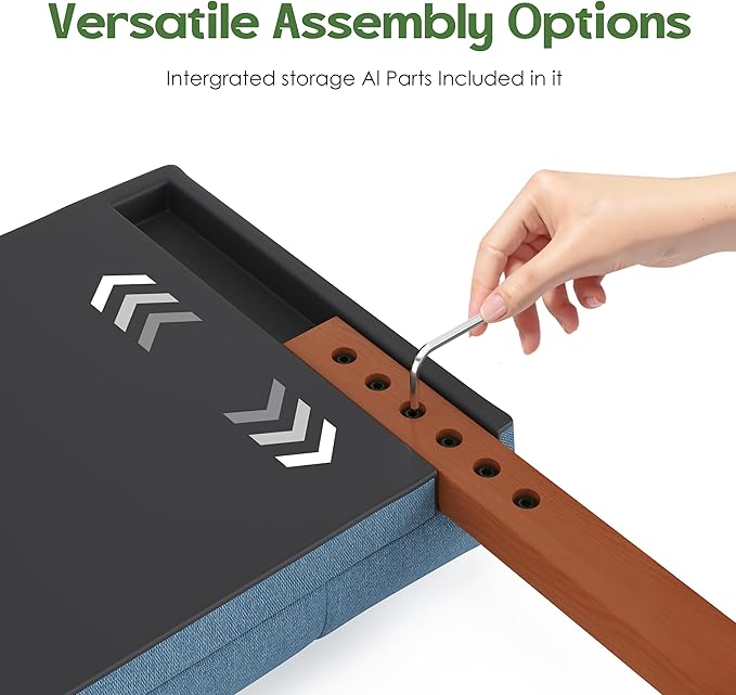 Tufted Upholstered Full Headboard, Adjustable Height Full Size Headboard Only from 39”to 44” with Durable Solid Wood Legs, Modern Button Diamond Fabric Head Board with Width Adapters, Blue