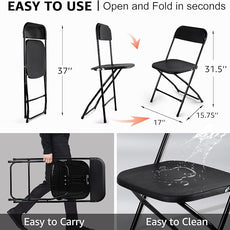 10 Pack Black Folding Chairs, Portable Stackable Commercial Foldable Chair, Indoor Outdoor Plastic Folding Chair for Events/Office/Home/Wedding/Party, 400lbs Capacity