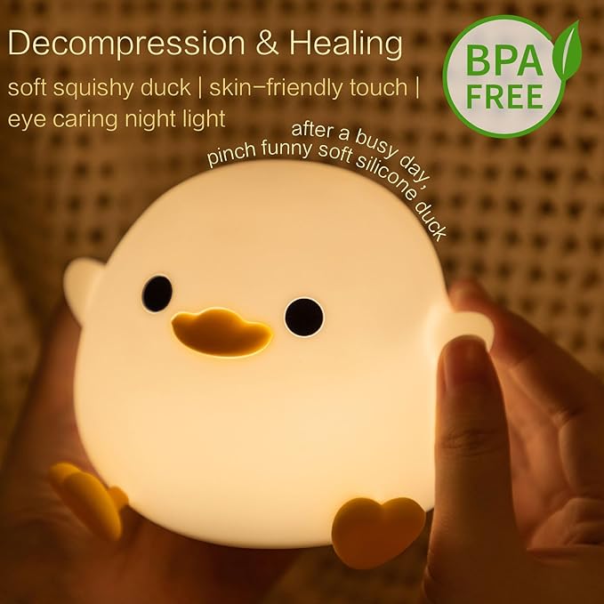 Cute Duck Night Light, Dodo Duck Lamp, Bean Shape, LED Squishy Novelty Ducky Light, Silicone Dimmable Nightlight, Light Up Duck White Elephant Gifts, Baby Kids Nursery Room College Décor