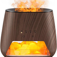 Essential Oil Diffuser for Home - Aromatherapy Diffuser with Pure Himalayan Pink Salt Rock, 200ml Wood Grain Scent Diffuser, Cool Mist Humidifier with 9 Colors LED Light for Bedroom, Black