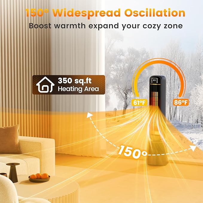 Auertech Space Heater with Humidifier, 2 in 1 Portable Electric Heater with 1.75L Water Tank, Oscillating Room Heaters with 12H Timer, 35.5" Tower Heaters for Indoor Use Large Room, Office, Bedroom