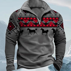 Western Sweatshirts for Men Aztec Cowboy Vintage Graphic Fleece Hoodie Mens Quarter Zip Pullover Country Jacket