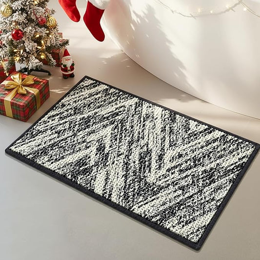 Woven Bath Mat, Modern Bathroom Rug Non-Slip, Washable, Ultra-Absorbent, Quick-Drying Minimalist Bathroom Decor (Black, 24"x16")
