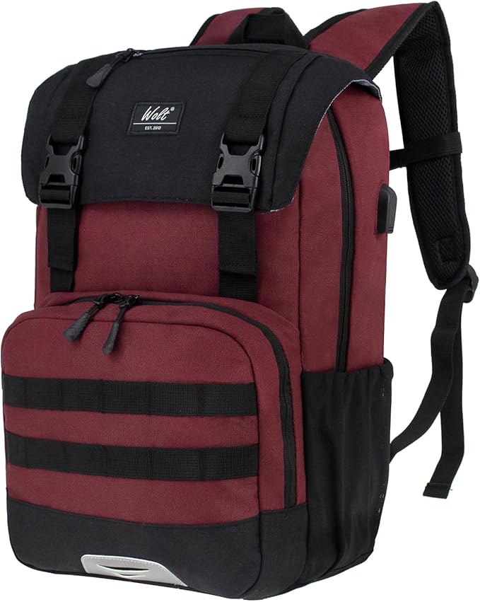 WOLT Laptop Backpack with USB Charging Port Fits Up to 17 Inch Laptop, College Backpack for Men Women, Computer Business Bookbag, Red