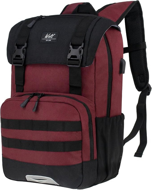 WOLT Laptop Backpack with USB Charging Port Fits Up to 17 Inch Laptop, College Backpack for Men Women, Computer Business Bookbag, Red