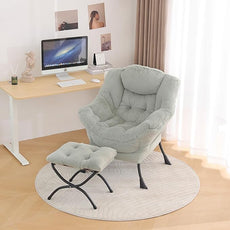 Tiita Lazy Chair with Ottoman, Modern Large Accent Lounge Armchair, Comfy Leisure Sofa Reading Chair with Footrest for Bedroom, Living Room, Dorm Rooms, Garden and Courtyard, Plush Green