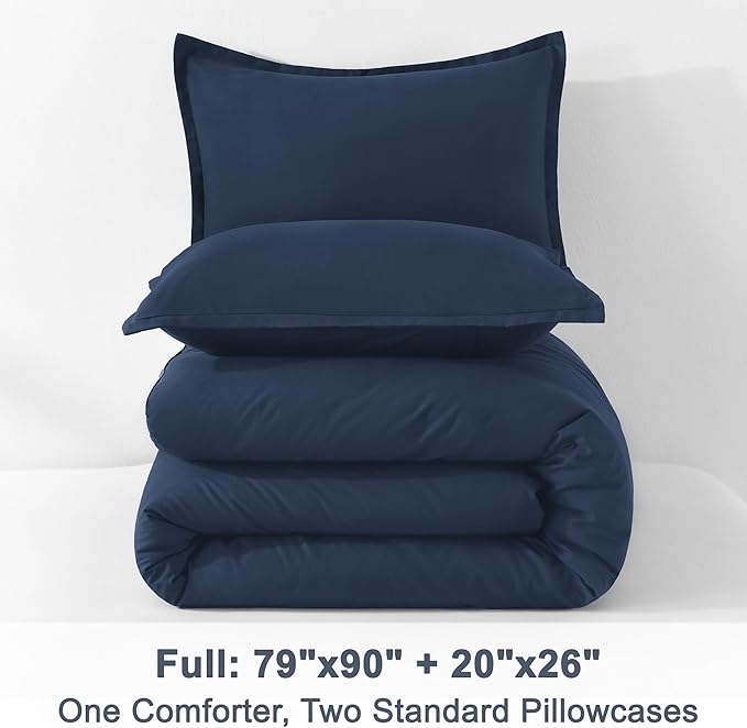 Litanika Comforter Set, Lightweight Solid Bedding Comforter Set, Fluffy Down Alternative Bed Set, Navy Blue, Full