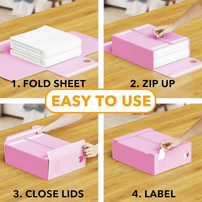 SpaceAid 9 Pack Bed Sheet Organizers and Storage, Foldable Sheet Organizer with Window for Linen Closet, Set Folder Keeper for Queen & King Size Bedding Storage (Pink)