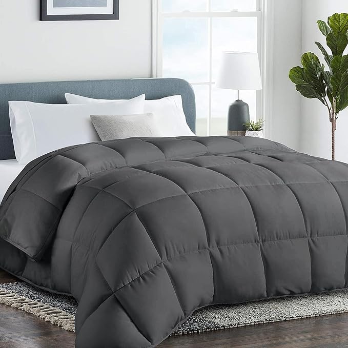 COHOME Quilted Oversized King Size Comforter - All-Season Down Alternative Duvet Insert - Luxury Hotel Winter Warm Dark Grey Comforter with Anti-Clump Tech & 8 Tabs - Reversible （98"x116"）