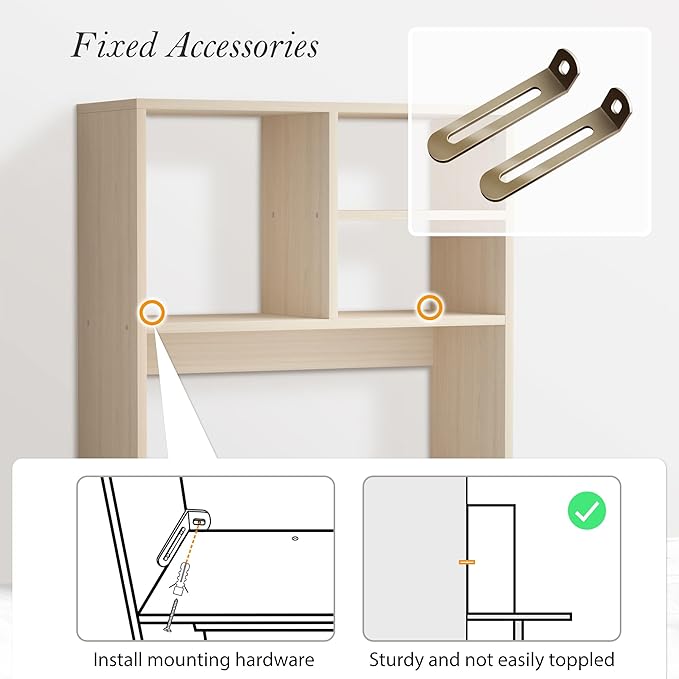 Jerry & Maggie Desktop Bookshelf Organizer, 4-Tier Desk Shelf with Hutch for Computer Desk, Wall Shelf Organizer & Room Decor Aesthetic, Dorm & Office Storage for Books, Laptop (White Wood/26 in)