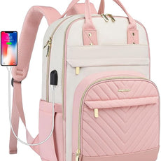 Laptop Backpack for Women Work - 15.6 Inch Travel Backpack Fashion Work Business Backpacks Purse Warterproof College Teacher Nurse Computer Daypack Beige Pink
