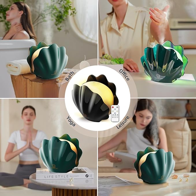 Essential Oil Diffuser 260ML, Shell Aroma Diffuser with Remote Control Humidifier with 7 Colors LED Night Light for Bedroom Home Relaxation (Green)