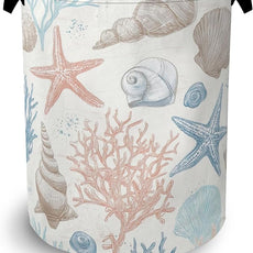 Starfish Laundry Hamper,Shell Coral Dirty Clothes Laundry Basket with Handles Waterproof Oxford Cloth Storage Basket for College Dorms Bathroom Bedroom 16