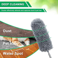 2 Pack Microfiber Feather Duster for Cleaning, Hand Washable Dusters with Extendable Pole, Cleaning Tools for Office, Car, Window, Furniture, Ceiling Fan