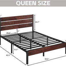 Queen Bed Frame with Headboard and Footboard, with Under Bed Storage, All-Metal Support System, No Box Spring Needed, Easy Assembly, Red Brown
