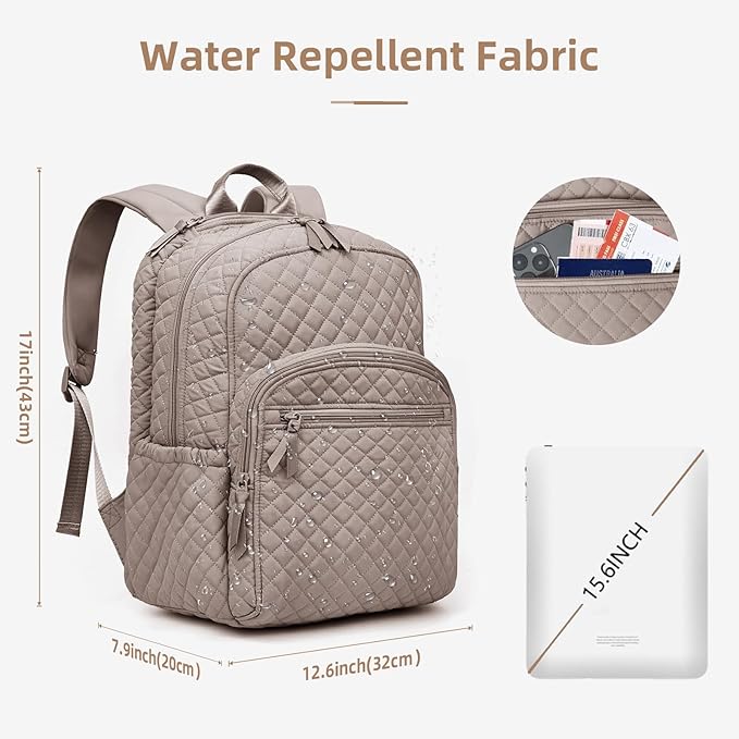 Backpack for Women,College Backpack,Quilted Casual Daypack,Waterproof Bookbag for 17Inch Laptop
