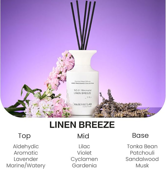 M&SENSE Reed Diffuser Set, 10.14 fl oz Large Reed Diffuser, Linen Breeze Scented with Natural Essential Oils, Long Lasting with 7 Sticks, Non-Toxic Home Fragrance Reed Diffuser for Bedroom, Bathroom