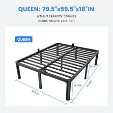 MAF 18 Inch Queen Bed Frames with Round Corner Legs Mattress Slide Stopper No Box Spring Needed Heavy Duty Metal Platform Bed Frame Under-Bed Storage Space, 3000 LBS Steel Slats Support