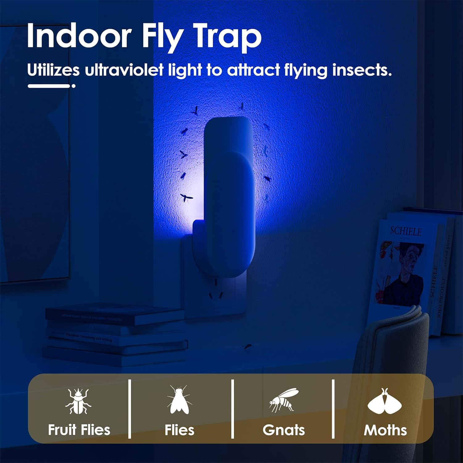 TIENBE Flying Insect Trap, 2 in 1 Indoor Plug-in Fruit Fly Trap, 1 Trap White and 6 Glue Cards, Fruit Fly Traps for Gnat, Moth, Mosquito, Suitable for Every Part of The Home Dormly