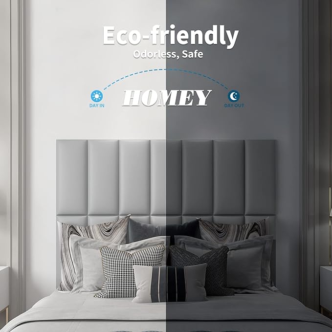 Art3d Peel and Stick Headboard for Twin in Grey, Pack of 4 Panels Sized 9.85" x 23.62", 3D Wall Panel, Upholstered