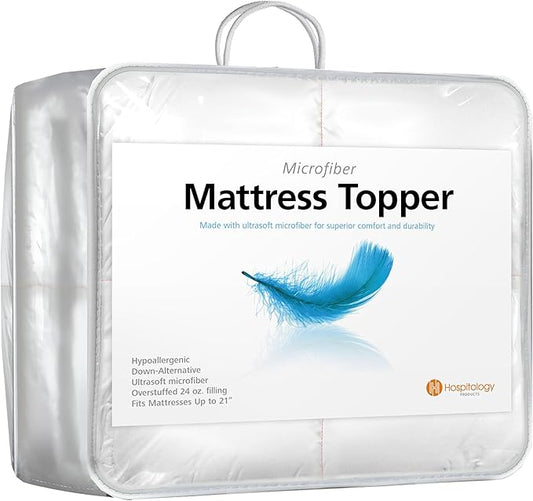HOSPITOLOGY PRODUCTS Hypoallergenic Mattress Cover- Overstuffed - Deep Pocket - Goose Down Alternative Pillow Top Mattress Topper Queen - 60" W x 80" L