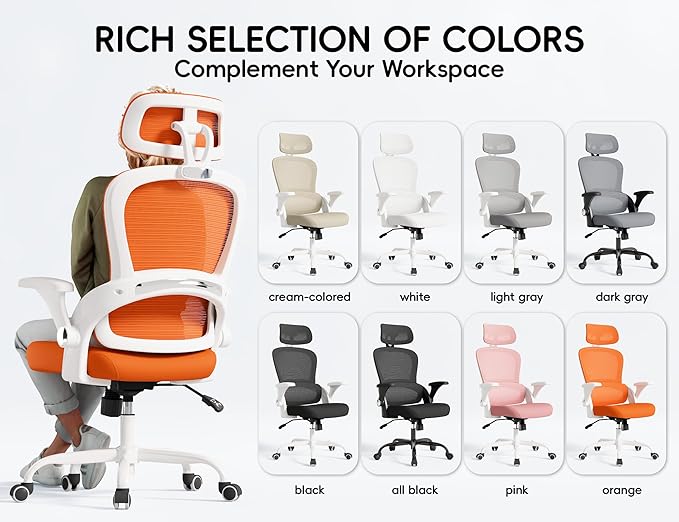 TRALT Office Chair - Ergonomic Office Chair with Back Support, Home Office Desk Chairs, 330lbs Wide Seat Big and Tall Office Chairs with Headrest, Comfy Desk Chairs (Orange)