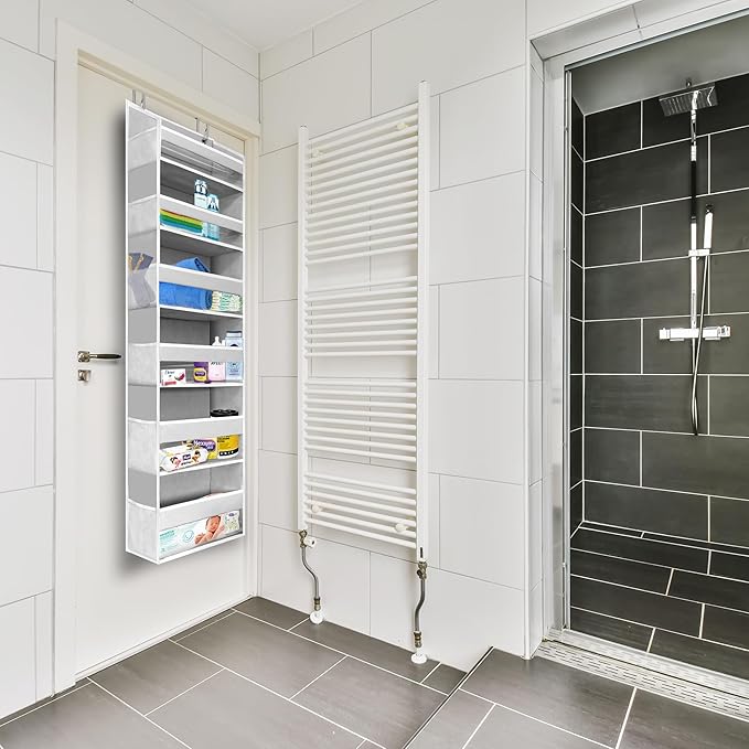 HOMELUX THEORY UPGRADED Over The Door Organizer Hanging - 100D EXTRA THICK & 50lbs HUGE CAPACITY 6 Large Front & 12 Side Pockets, Over The Door Shoe Organizer, Hanging Closet Organizer (Baby Blue 2pc)