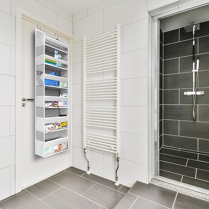 HOMELUX THEORY UPGRADED Over The Door Organizer Hanging - 100D EXTRA THICK & 50lbs HUGE CAPACITY 6 Large Front & 12 Side Pockets, Over The Door Shoe Organizer, Hanging Closet Organizer (Baby Pink 1pc)