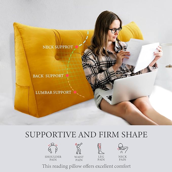 8 lbs Thickened Twin Wedge Pillow Headboard College Dorm Bed Velvet Wedge Pillow Backrest Support Triangular Headboard Pillows with Side Pocket, Dorm Bedding Essentials for Girls & Boys
