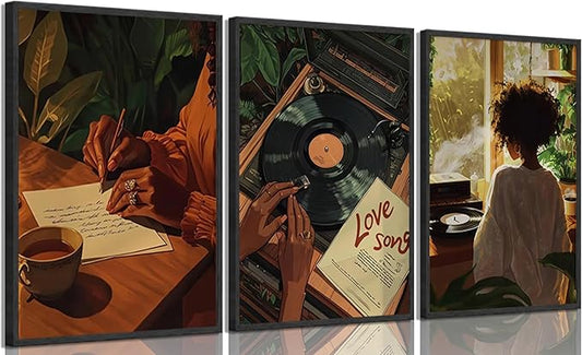 XLYFVLGF 3Pcs Black Women Canvas Wall Art African American Pictures Wall Decor Black Girl Painting Fashion Abstract Prints for Bedroom Bathroom Living Room Home Decoration 16x24in