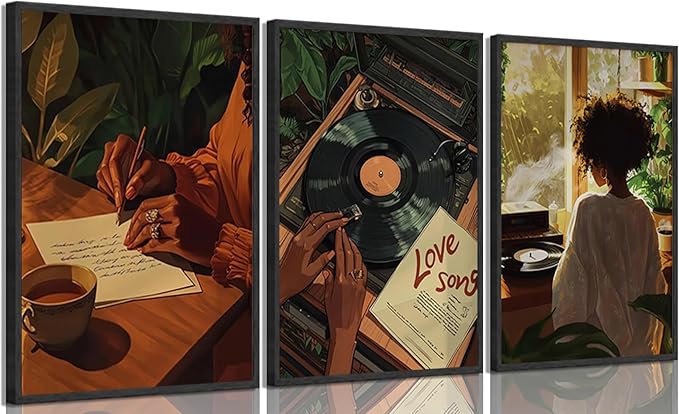 XLYFVLGF 3Pcs Black Women Canvas Wall Art African American Pictures Wall Decor Black Girl Painting Fashion Abstract Prints for Bedroom Bathroom Living Room Home Decoration 12x16in