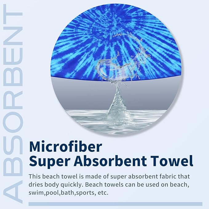 TwoYek Microfiber Thin Beach Towel Lightweight Oversized 71x32 Extra Large Sand Free Towels Quick Dry for Travel Pool Camping Sports Beach Accessories Vacation Essential Gift Blue Tie Dye