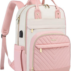 Laptop Backpack for Women Work - 15.6 Inch Travel Backpack Fashion Work Business Backpacks Purse Warterproof College Teacher Nurse Computer Daypack Beige Pink