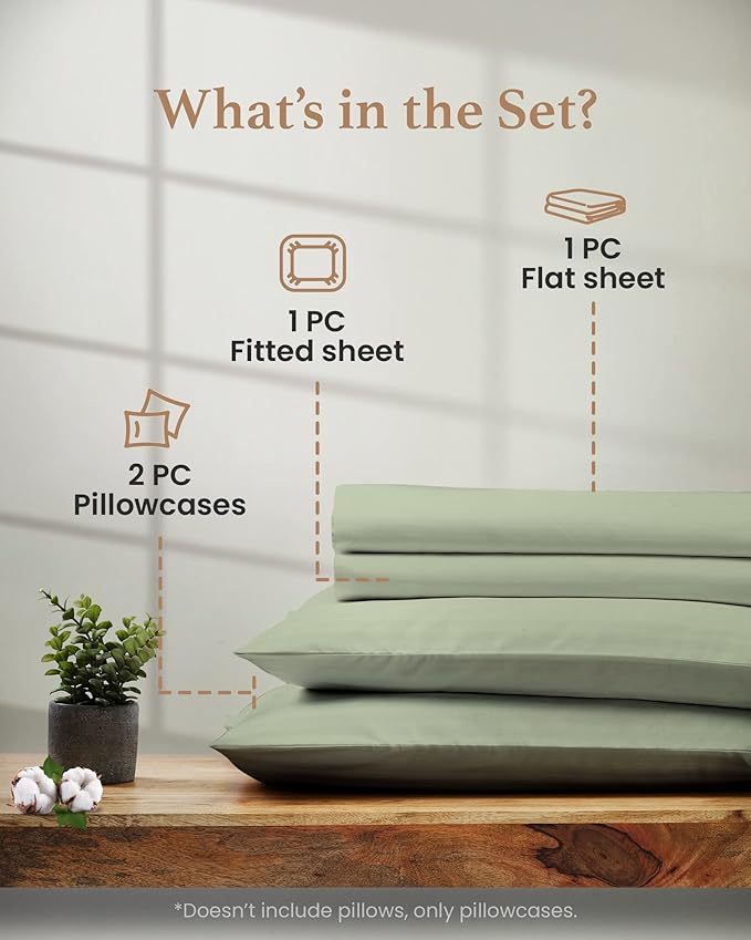 Good Sleep Bedding Twin XL Sheet - 100% Egyptian Cotton Sheets, 4 Pc, Twin XL Sheet Set, Cooling Bed Sheets, Sateen Wave, Luxury Twin XL Sheets College Dorm Fits 16" - Sage GoodSleepBedding