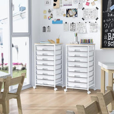 Rolling Storage Cart with Drawers,Utility Cart With 8 Drawers and Wooden Tabletop,Rolling Drawer Cart,Storage Drawer Cart for Living Room,Classroom,Bedroom,Bathroom,Dorm,Office,White