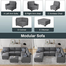 Legend Vansen Modular Sectional Sofa U Shaped Couch with Ottoman Modern Reversible Corner Sectional Couch for Living Room (Dark Grey, U Shaped Sofa-3)