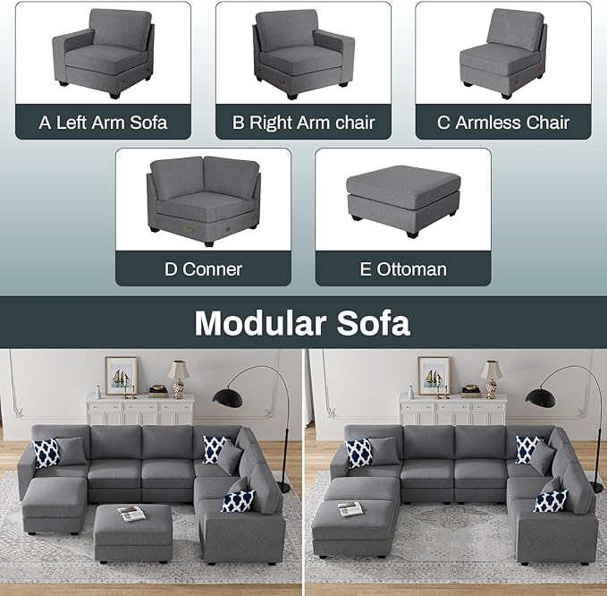 Legend Vansen Modular Sectional Sofa U Shaped Couch with Ottoman Modern Reversible Corner Sectional Couch for Living Room (Dark Grey, U Shaped Sofa-3)