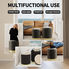 Twira Round Ottoman with Storage Set of 2, Velvet Nesting Ottoman for Living Room,Bedroom,Dorm,RV, Flip-up Lid Coffee Table, Upholstered Makeup Vanity Stool,Multifunctional Foot Rest 330lbs Load Black