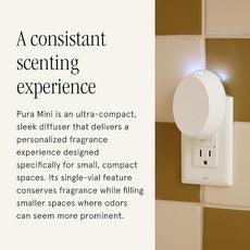 Pura Mini Smart Fragrance Diffuser for Small Spaces Adjustable Smart Home Device with LED Light & Automatic Vial Detection - Includes 1 Scent Refill; Lemon