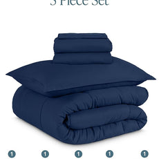 Bare Home Bed-in-A-Bag 5 Piece Comforter & Sheet Set - Twin XL - Goose Down Alternative - Ultra-Soft 1800 Premium Bedding Set (Twin XL, Dark Blue/Dark Blue)