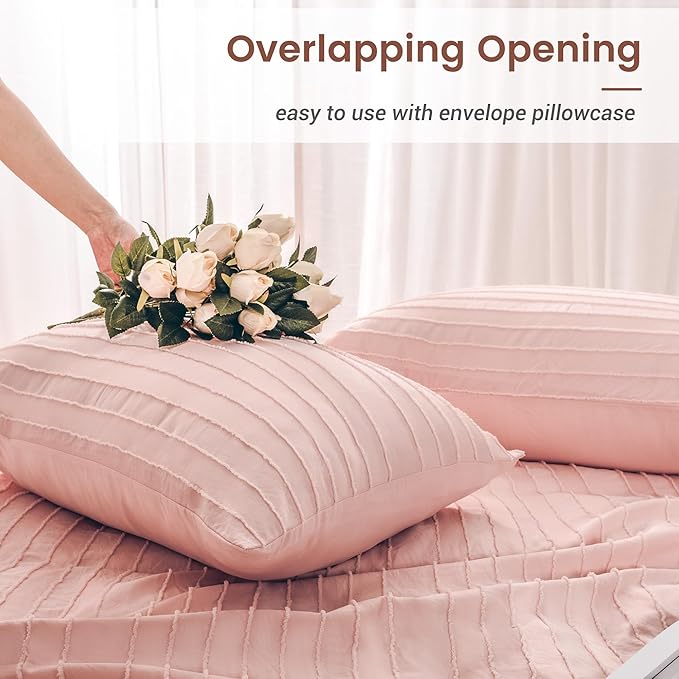 NEXHOME PRO Duvet Cover Queen Size, Pink 3 Pieces Boho Tufted Duvet Cover Set, Soft and Lightweight Microfiber Comforter Cover Set for All Season (Pink Queen, 90 x 90)-No Comforter