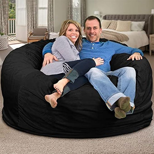 ULTIMATE SACK 6000 6-Foot Bean Bag Chair, Black Suede Cover – Oversized Foam Lounger, Floor Seat, Small Sofa, or Couch Bed for Living Area, Gaming Room, or Reading Lounge
