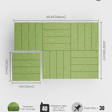 Bumusty Large Cork Board Alternative-36 x24 Felt Bulletin Board Tiles, with 30 Pushpins, 40 Adhesive Tabs, 6-Pack Slat Wall Paneling, Cork Boards for Office Push Pin Board Felt Board-Kelly Green