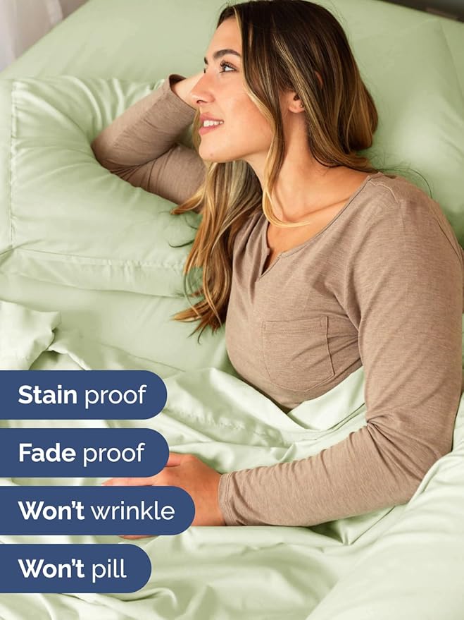 Extra Deep Pocket Queen Sheet Set - 4 Piece Breathable & Cooling Bed Sheets - Hotel Luxury Sheet Set - Soft, Wrinkle Free and Comfy - Fits Extra Deep Mattresses - Deep Pocket Light Sage Green Sheets