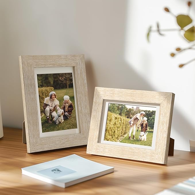 4x6 Picture Frame with Mat for 3.5x5, Natural Wood Grain Gallery Wall Picture Frames for Tabletop or Wall Mounting(4 Pack, Natural)