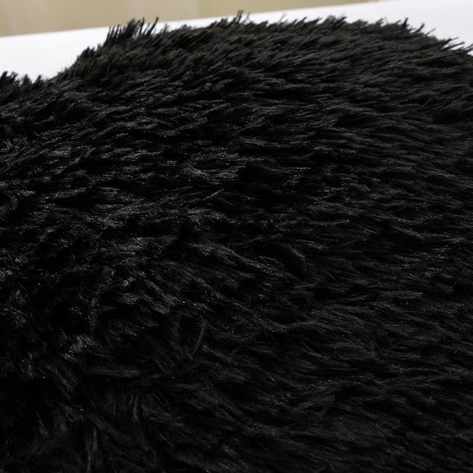 A Nice Night Faux Fur Reading Pillow Bed Wedge for Adult Backrest with Arms Back Support for Sitting Up for Bedrest,Black,Large