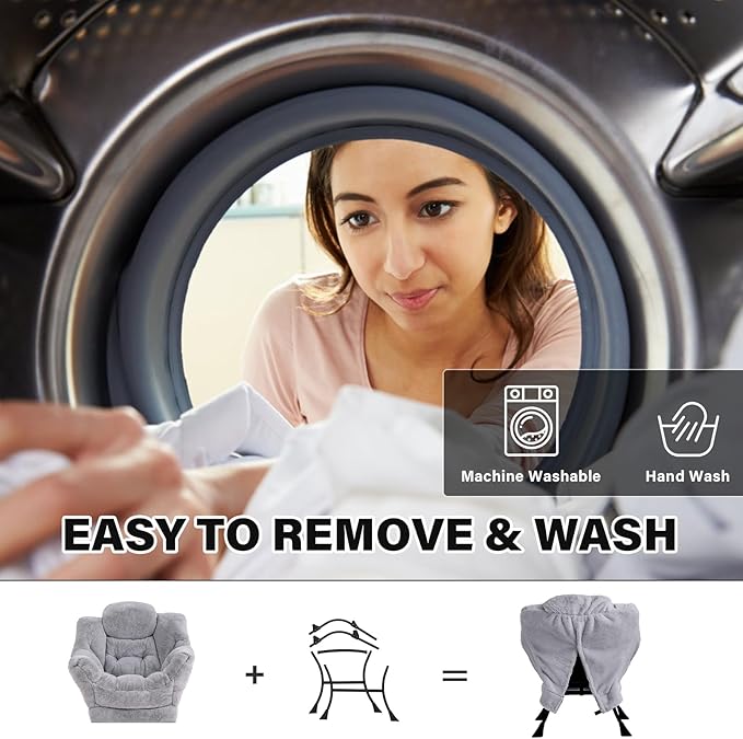 Tiita Lazy Chair with Ottoman, Modern Large Accent Lounge Armchair, Comfy Leisure Sofa Reading Chair with Footrest for Bedroom, Living Room, Dorm Rooms, Garden and Courtyard, Plush Light Grey