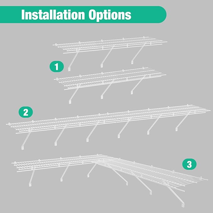 HAUSHOF Closet Shelves 4ft x 16in Wall Mounted 2-Pack, White Metal Wire Shelving for Laundry Room, Closet, Basement Organization and Storage