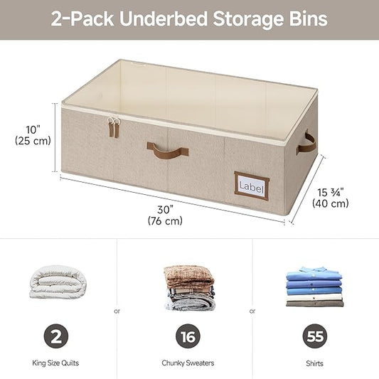 StorageWorks Under Bed Storage Bins, 10'' Underbed Storage Containers with Lid, 77L Clothes Organizer for Bedding, Blankets, Sweaters, Shoes, 2-Pack