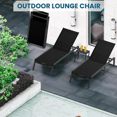 Pool Lounge Chairs Set of 2, Foldable Aluminum Chaise Lounge Outdoor with 5 Positions Recliner - Free Assembly - Patio Chaise Lounge Chair for Poolside, Beach, Yard (Black, 2 Pack)